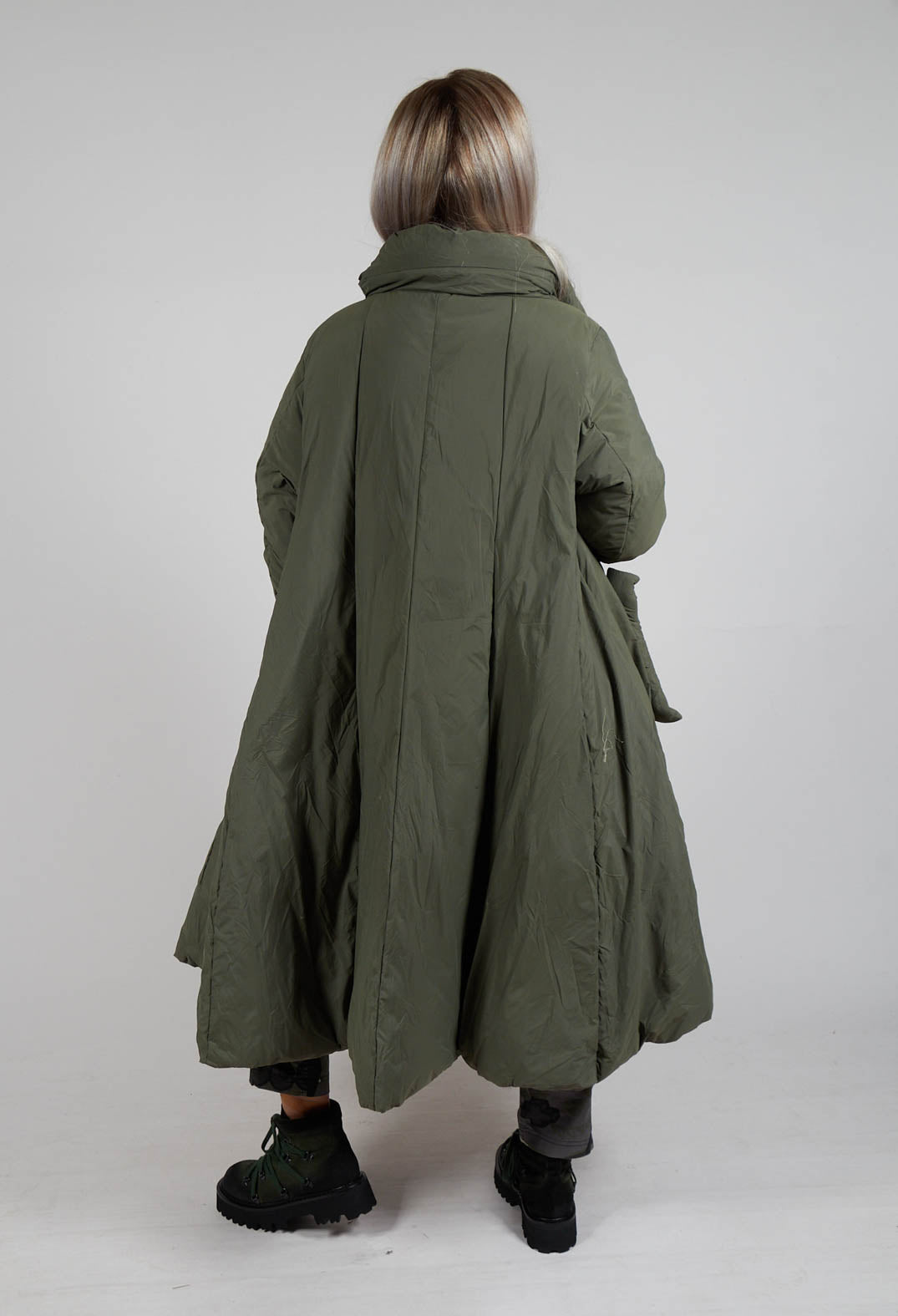 Puffer Coat with Flared Hemline in Camp