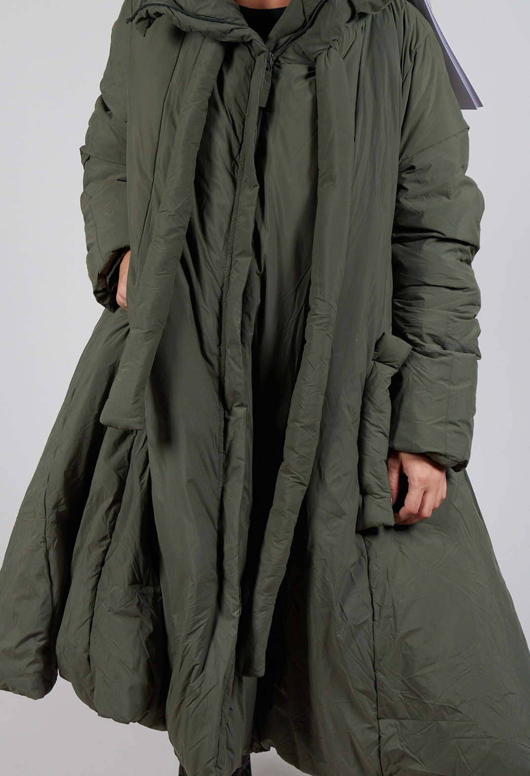 Puffer Coat with Flared Hemline in Camp