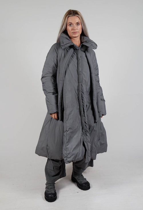 Puffer Coat with Flared Hemline in Rock