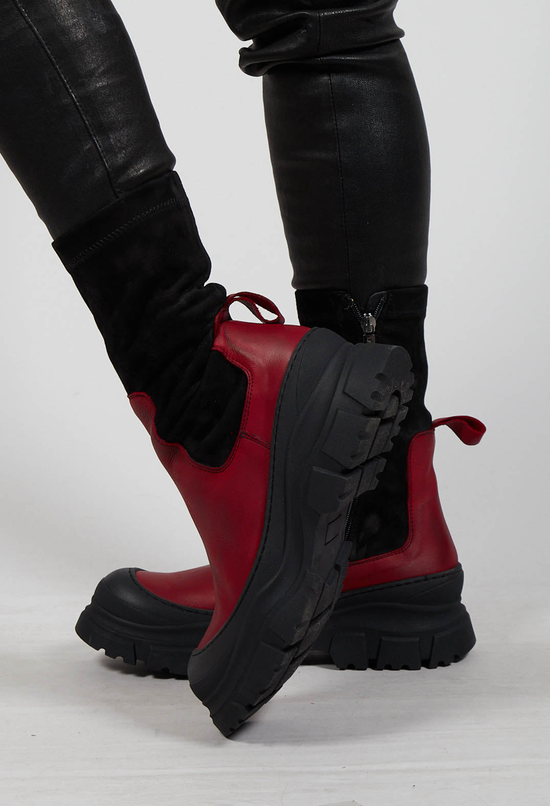 Pull On Ankle Boots in Gasoline Rosso and Cam Stretch Nero