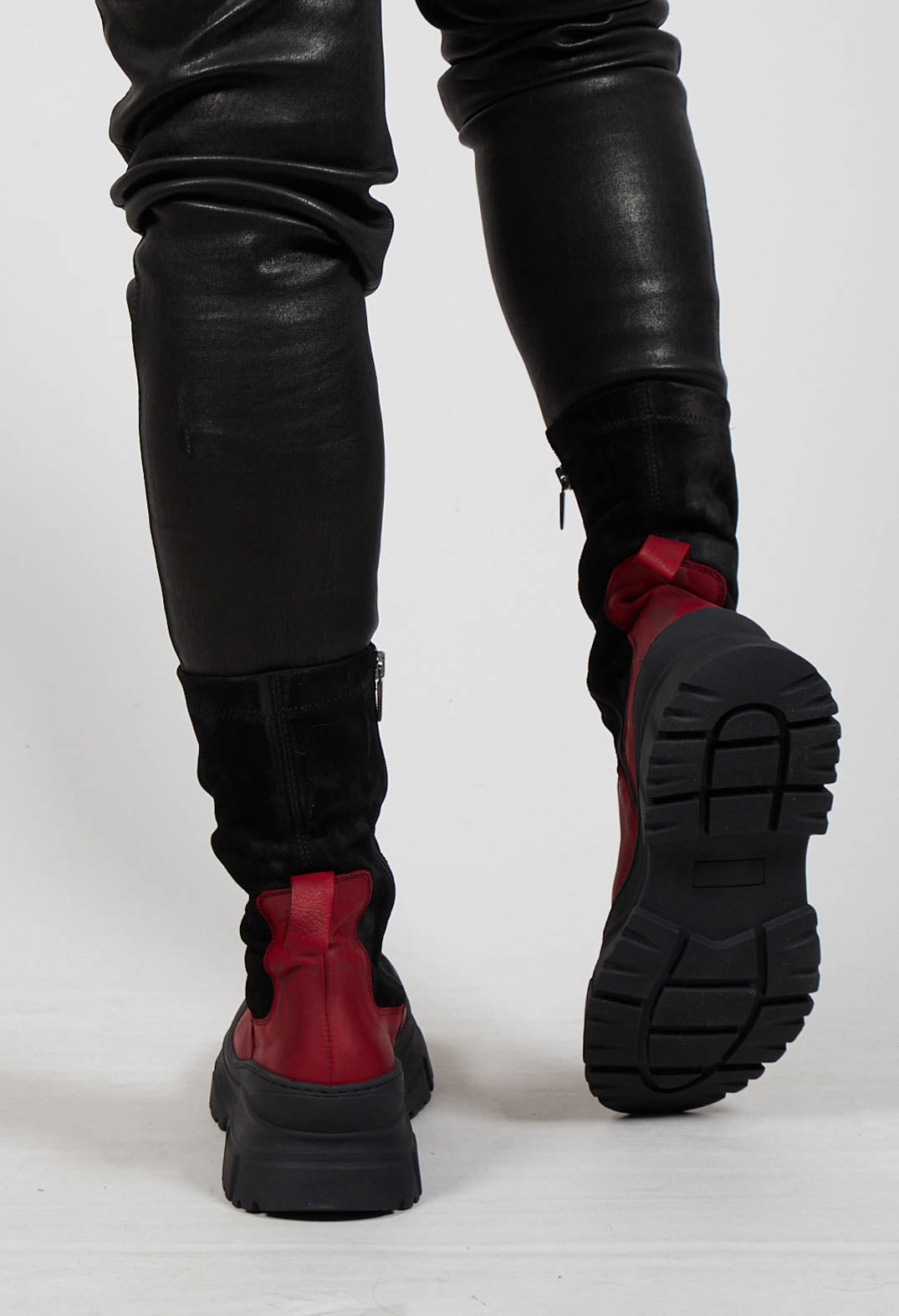 Pull On Ankle Boots in Gasoline Rosso and Cam Stretch Nero