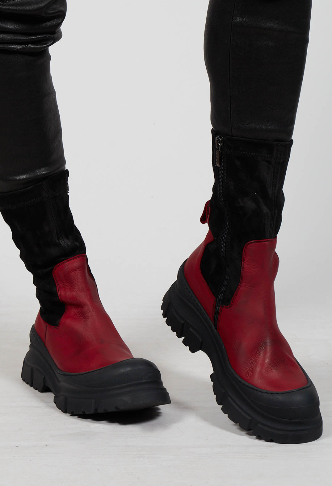 Pull On Ankle Boots in Gasoline Rosso and Cam Stretch Nero