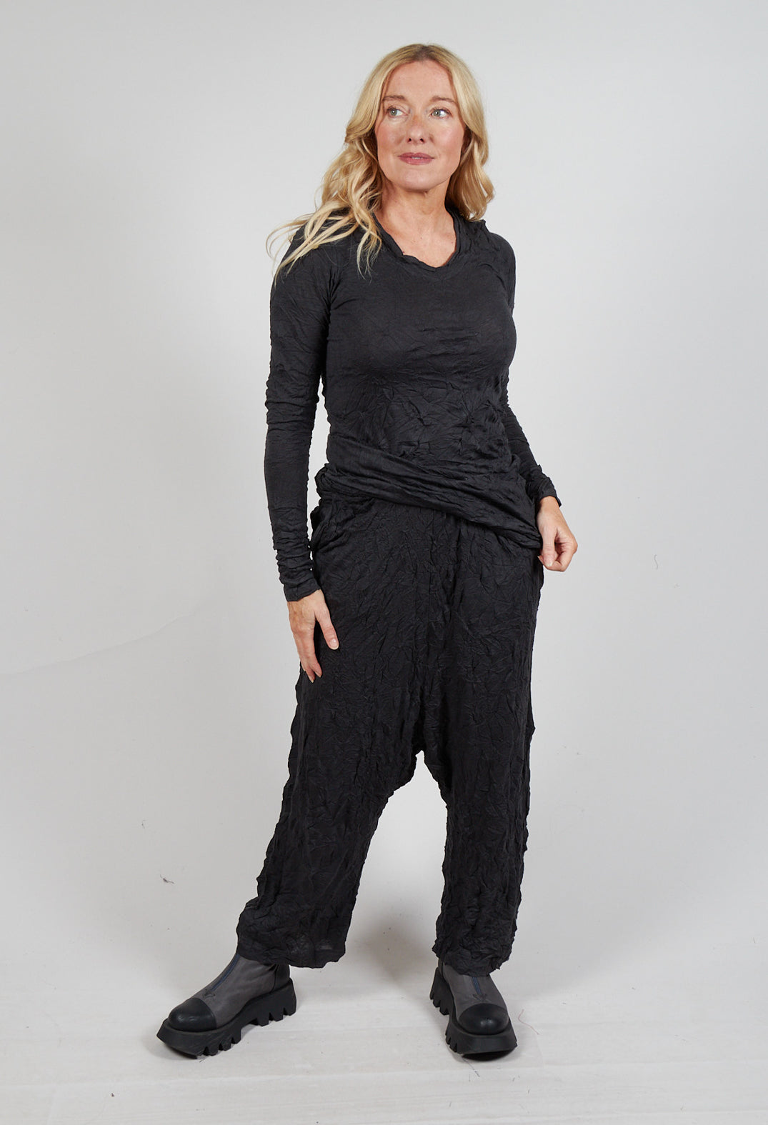 Pull On Crinkle Trousers in Slate