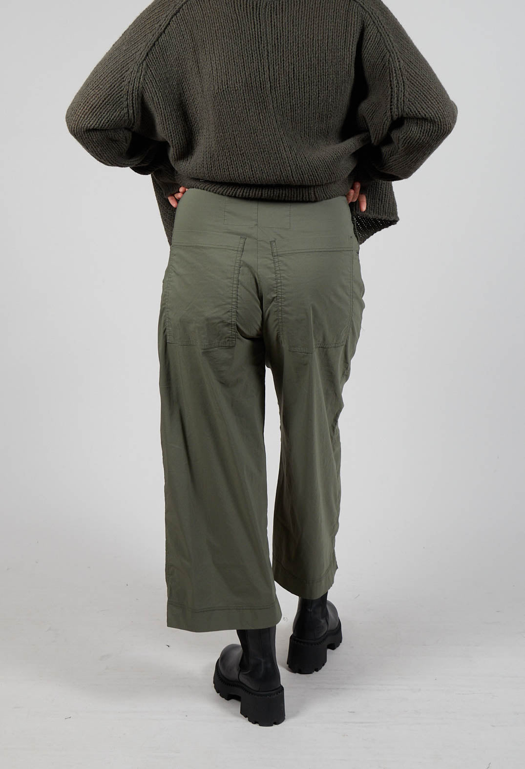 Pull On Cropped Fit Trousers in Camp