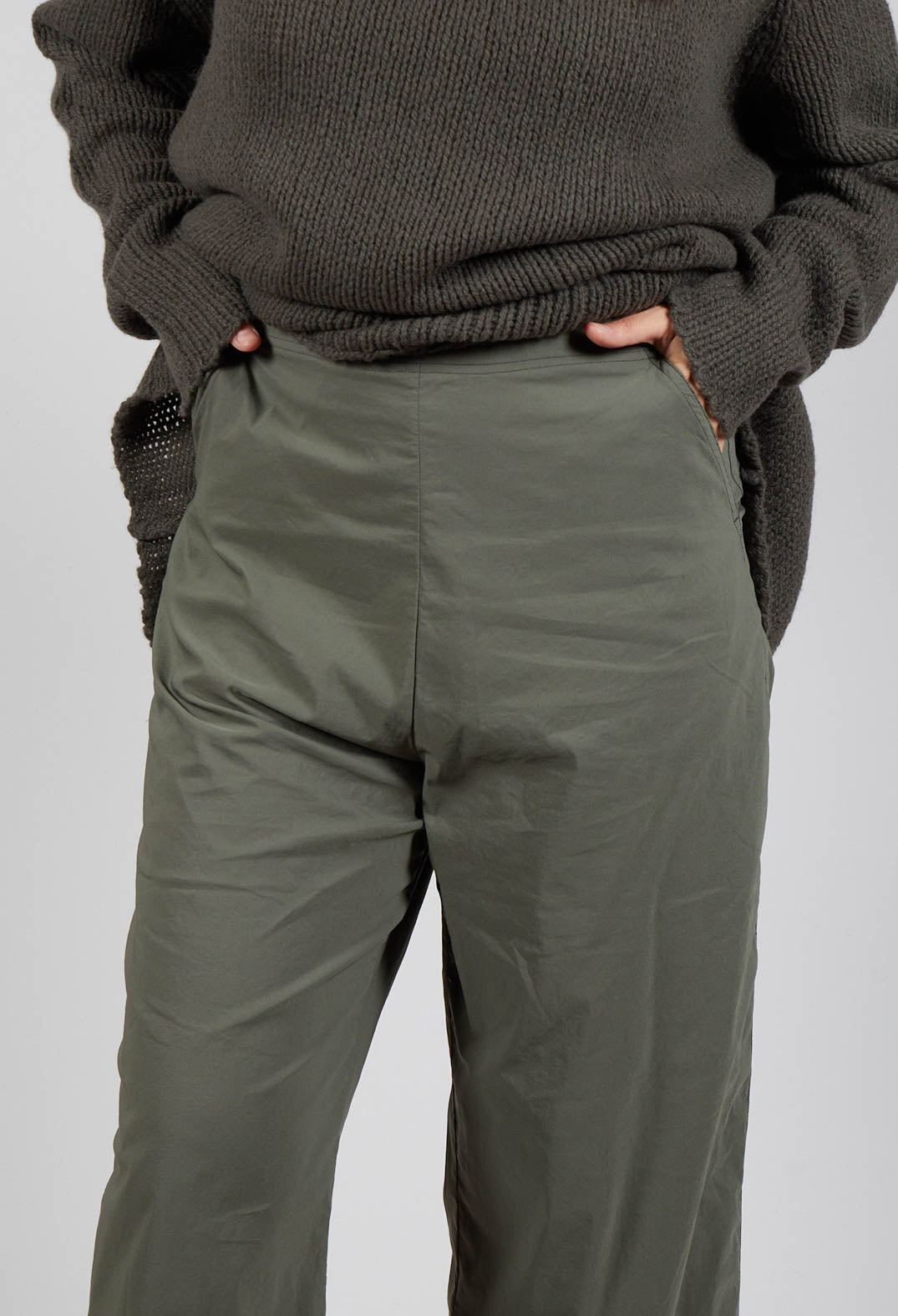 Pull On Cropped Fit Trousers in Camp