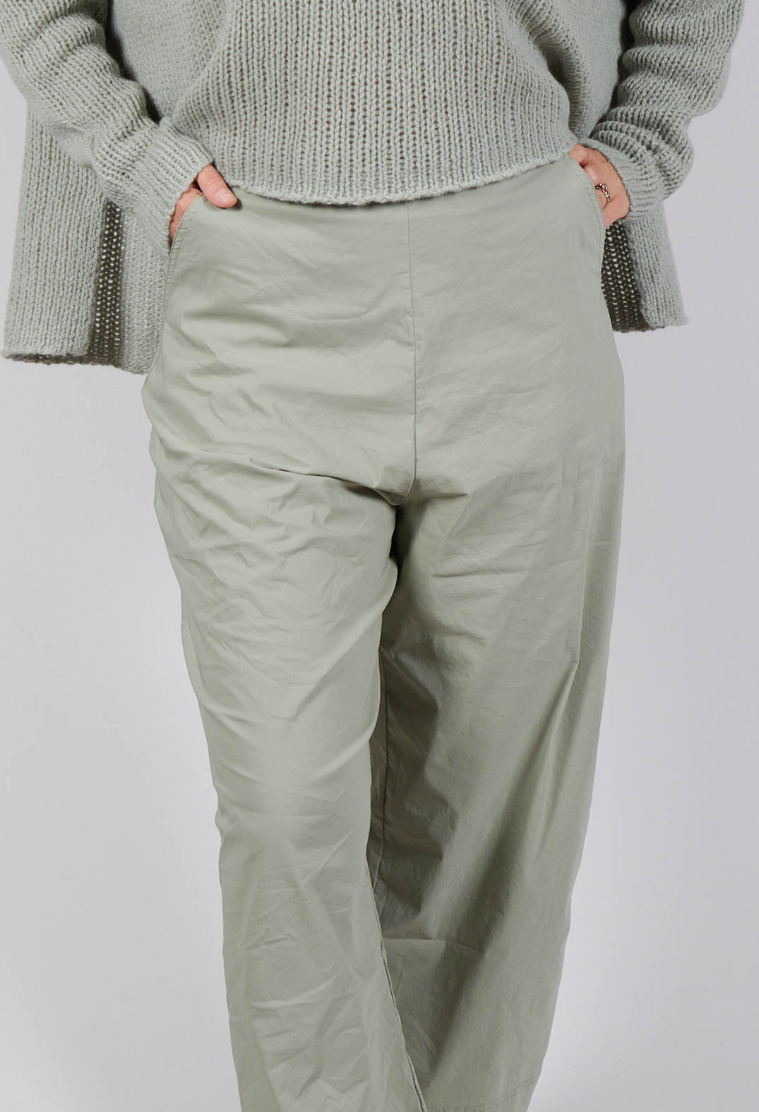 Pull On Cropped Fit Trousers in Defender