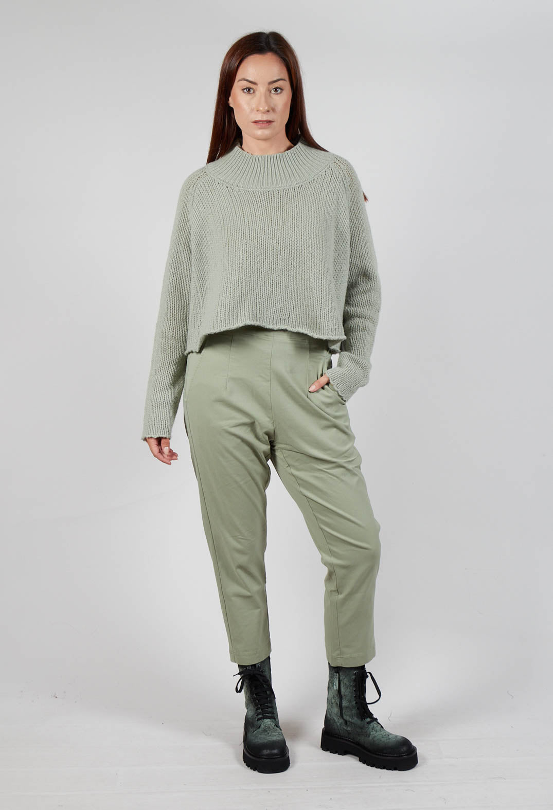 Pull On Cropped Trousers in Defender