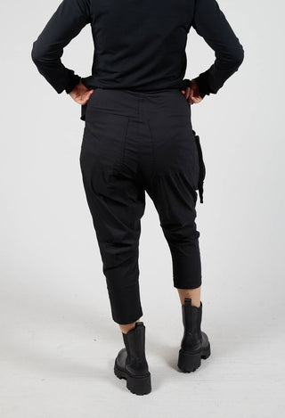 Pull On Drop Crotch Trousers with Cargo Pocket in Black