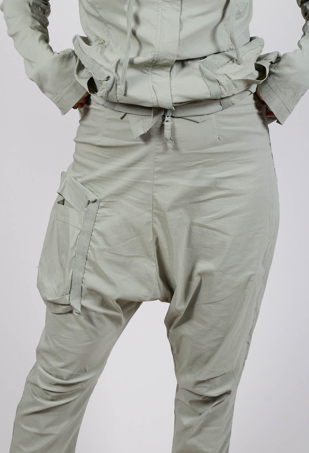 Pull On Drop Crotch Trousers with Cargo Pocket in Defender