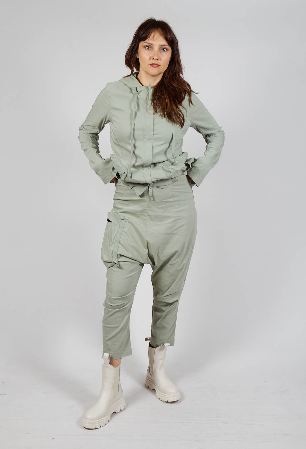 Pull On Drop Crotch Trousers with Cargo Pocket in Defender