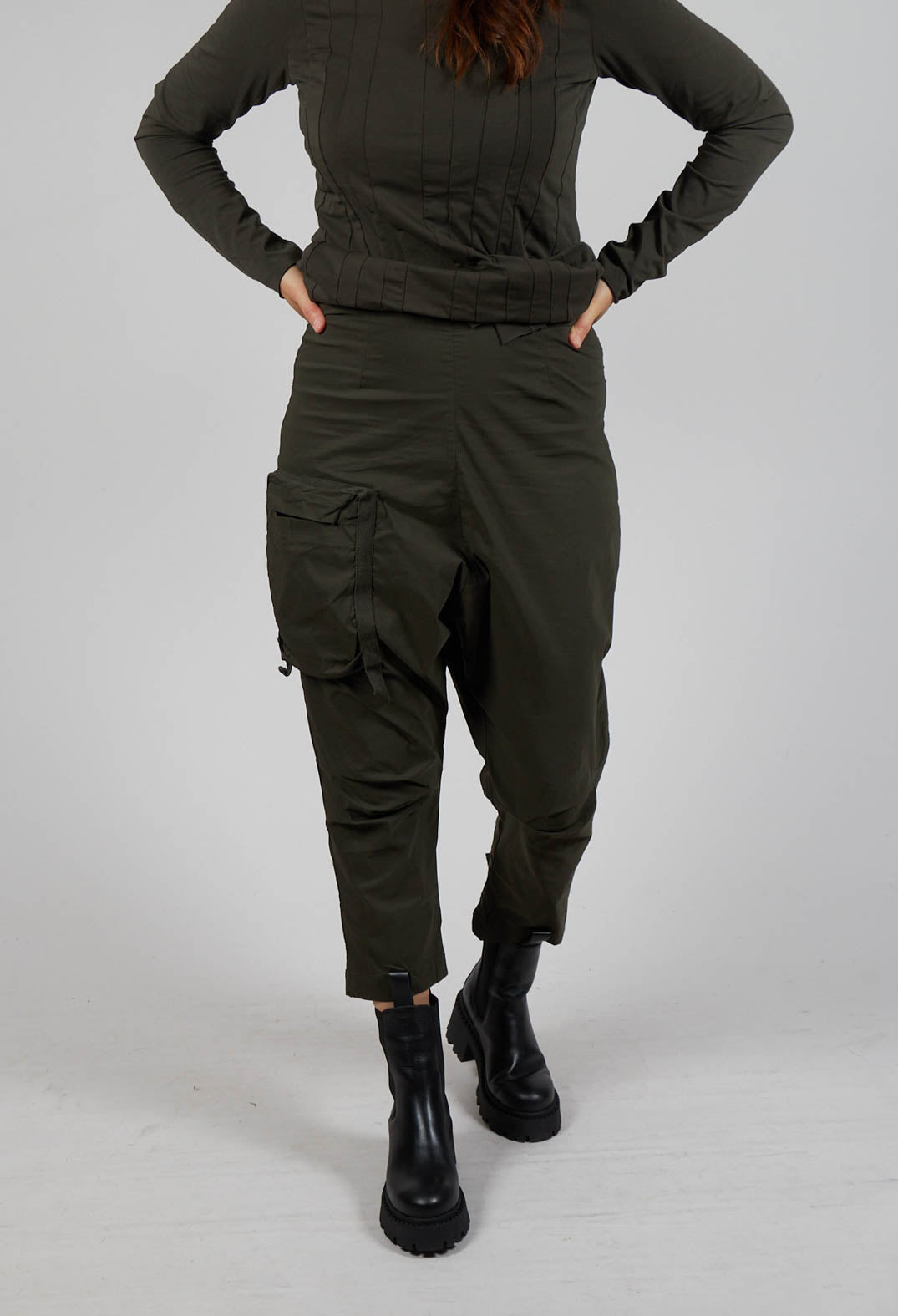 Pull On Drop Crotch Trousers with Cargo Pocket in Jungle