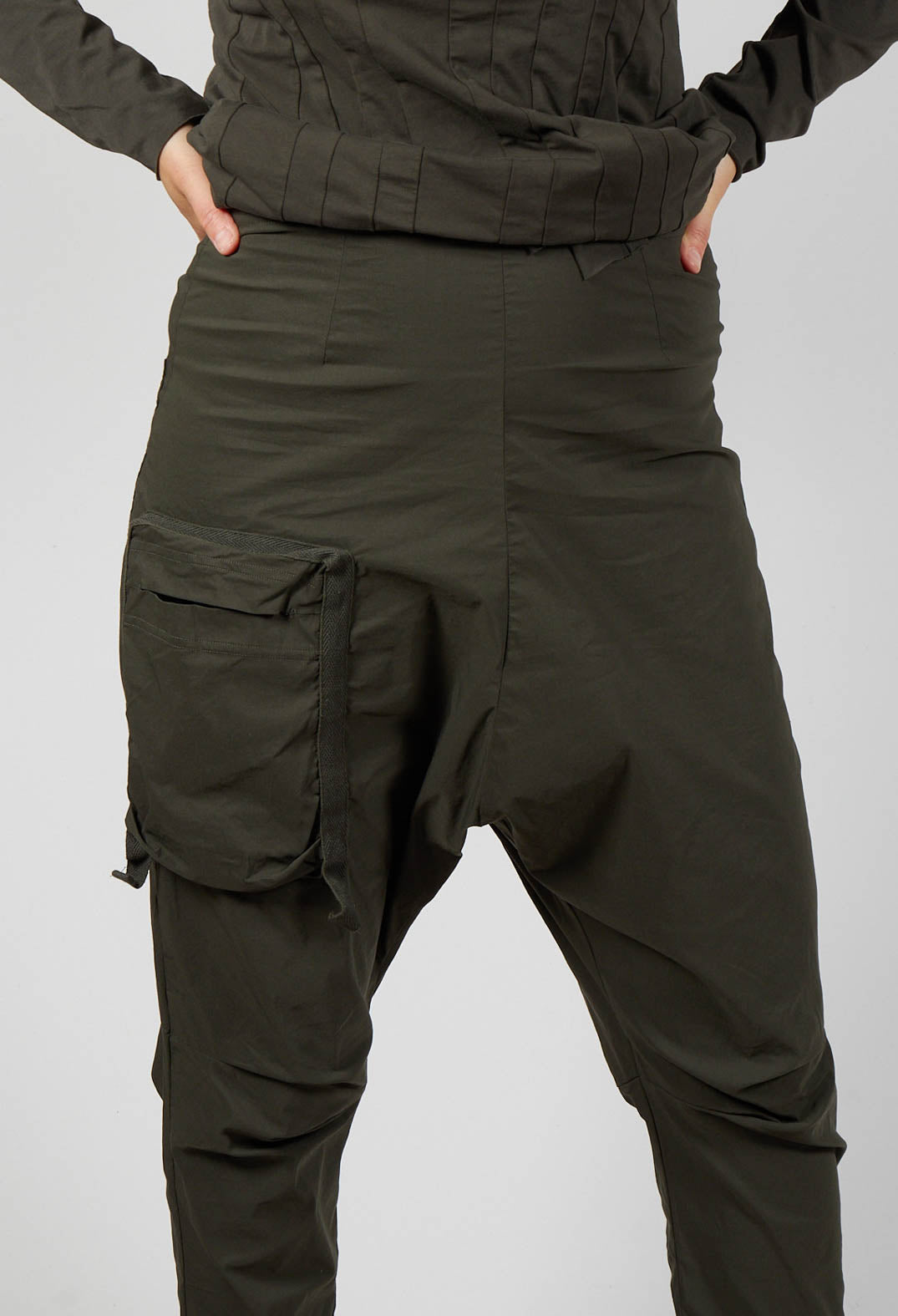 Pull On Drop Crotch Trousers with Cargo Pocket in Jungle