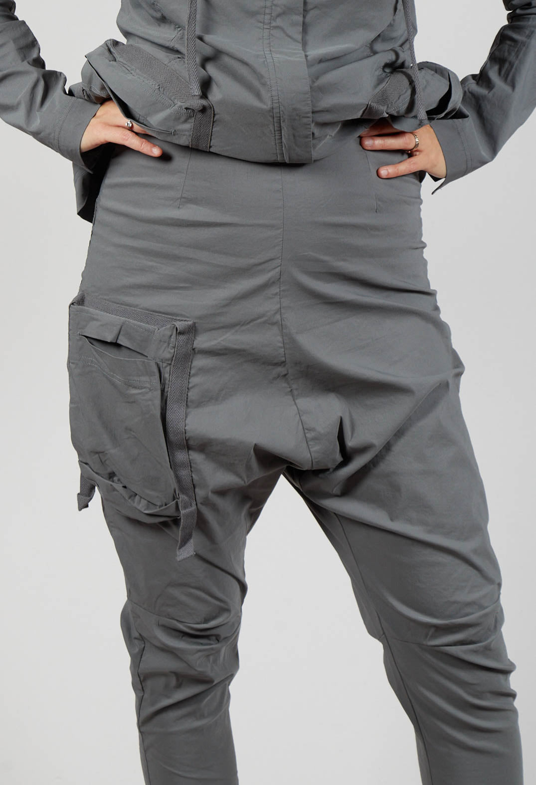 Pull On Drop Crotch Trousers with Cargo Pocket in Rock