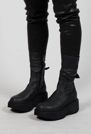 Pull On Platform Boots in Gasoline Nero and Nappa Stretch Nero