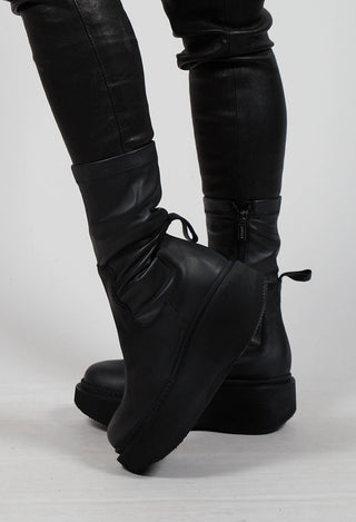 Pull On Platform Boots in Gasoline Nero and Nappa Stretch Nero