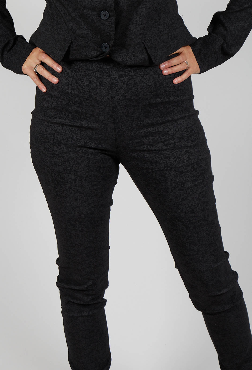 Pull On Slim Trousers in Black Shiny Print