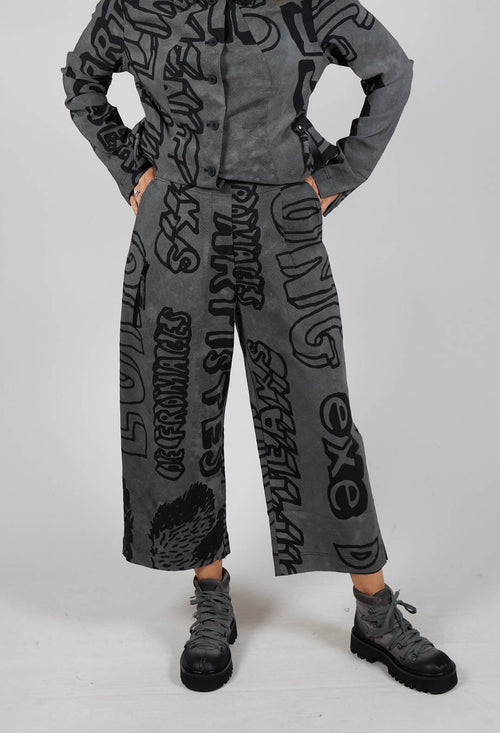 Pull On Straight Leg Trousers in Rock Big Print