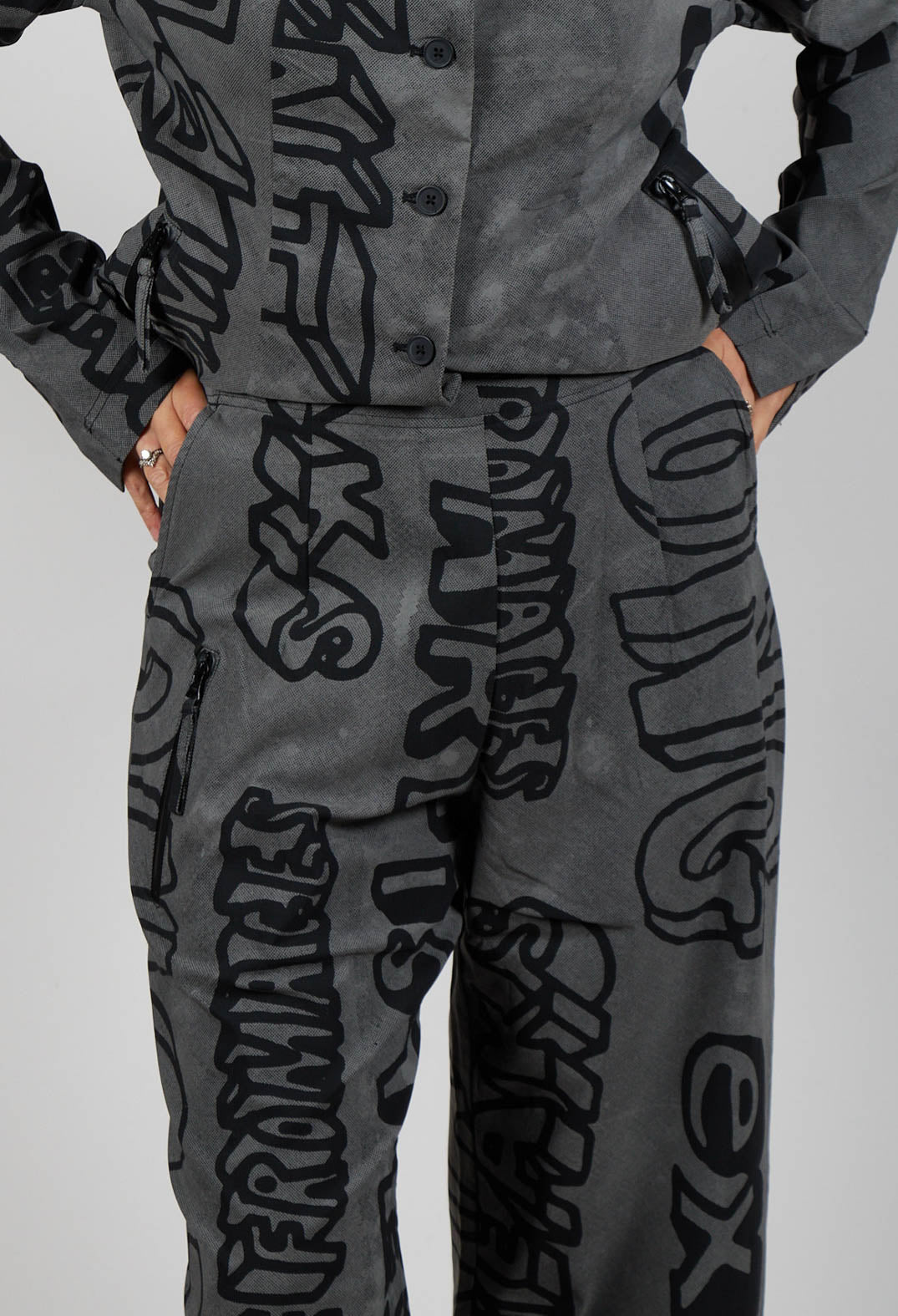 Pull On Straight Leg Trousers in Rock Big Print