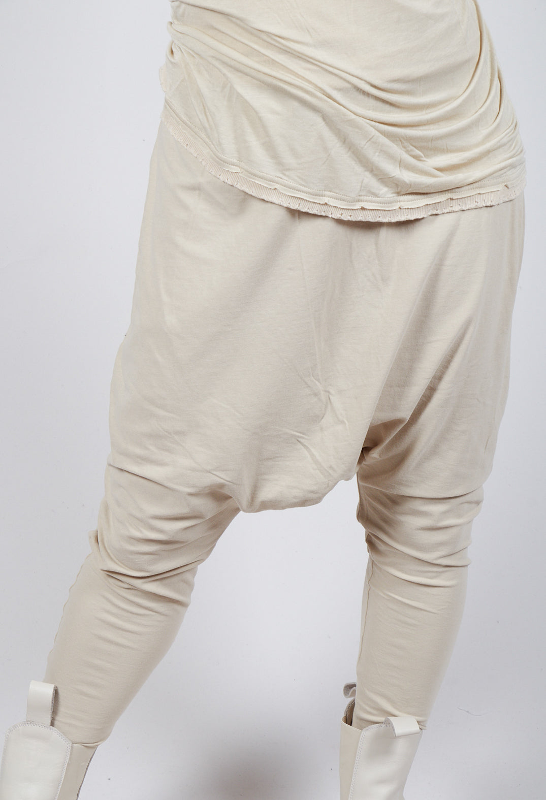 Pull on Drop Crotch Trousers in Bone