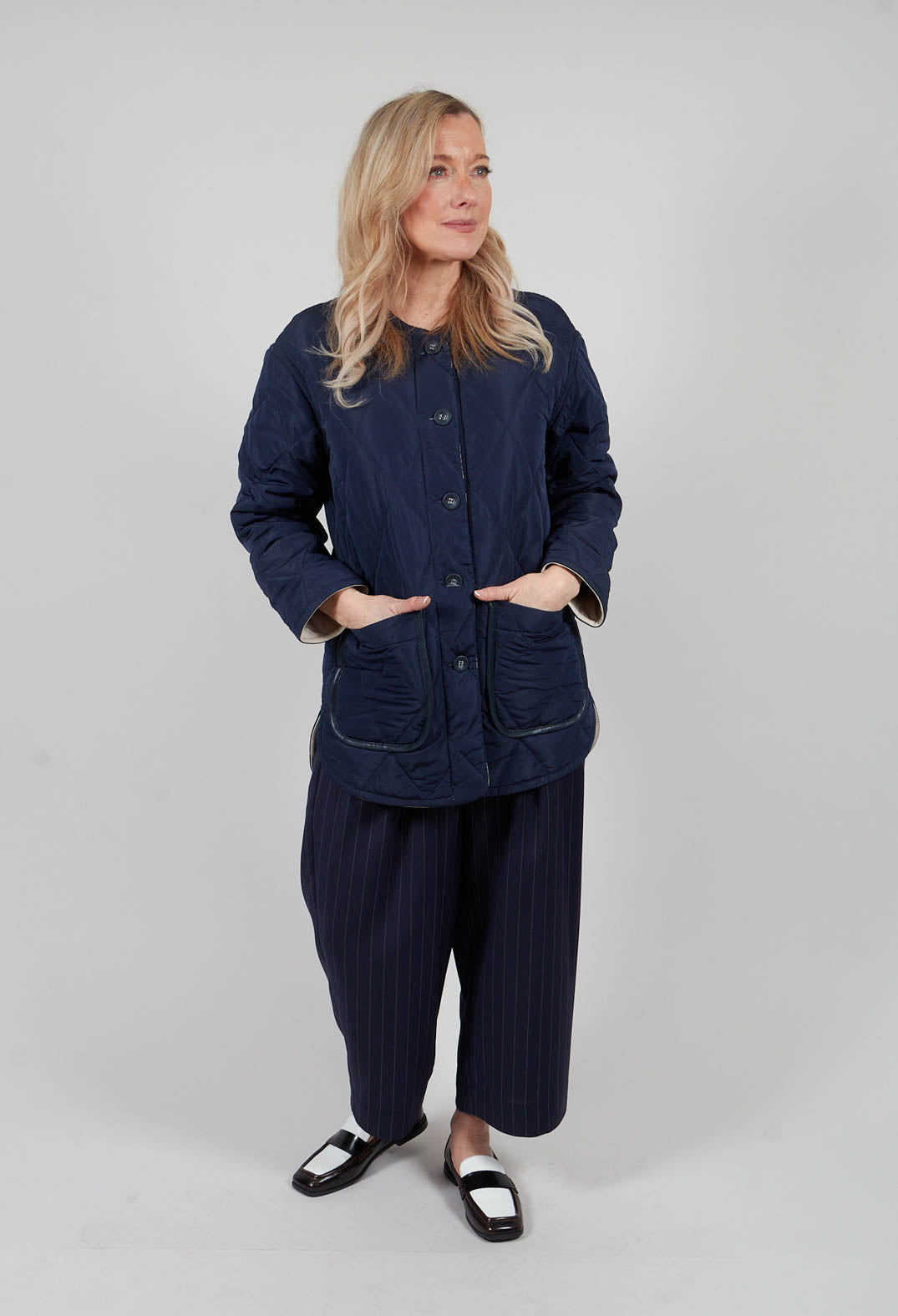 Quilted Jacket in Navy and Bone