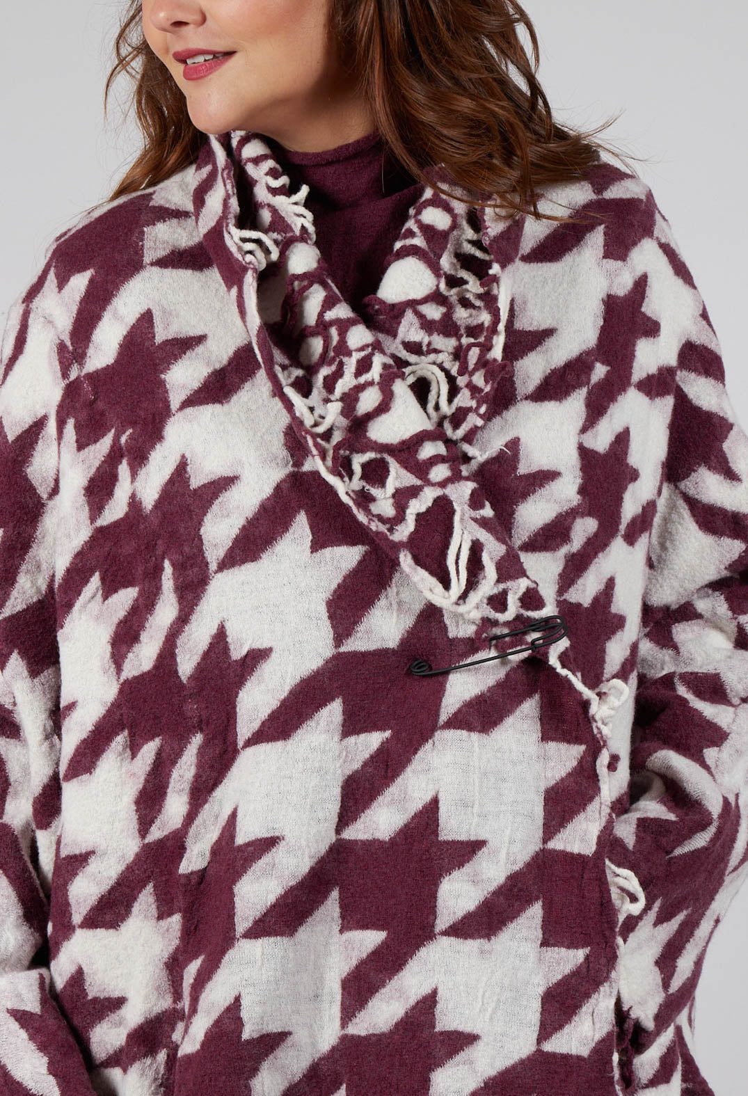 Raw Edge Cardigan in Merlot Bone Jacquard