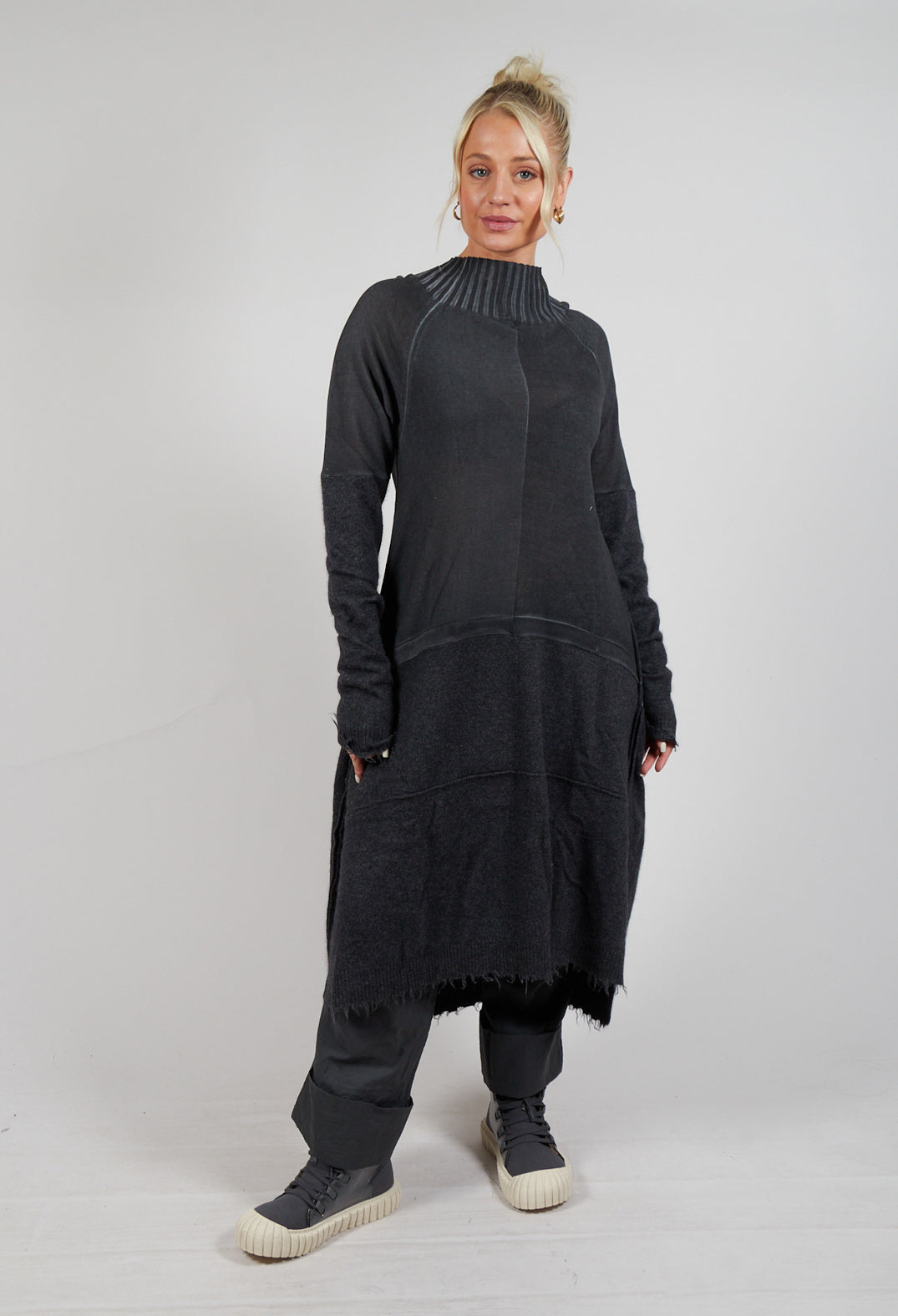 Raw Hemmed Dress in Coal