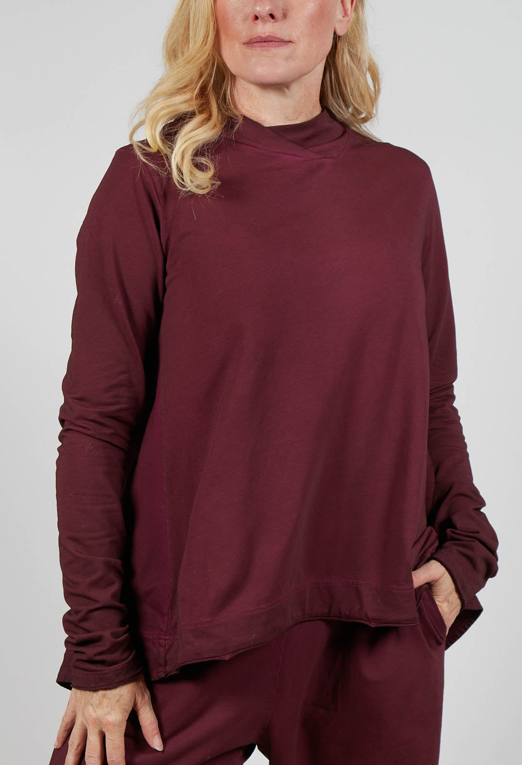 Relaxed Cross Neck Top in Merlot Cloud