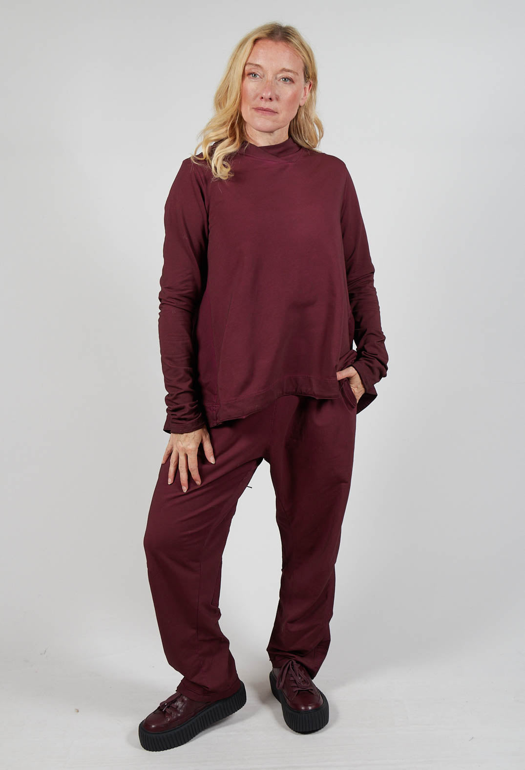 Relaxed Cross Neck Top in Merlot Cloud