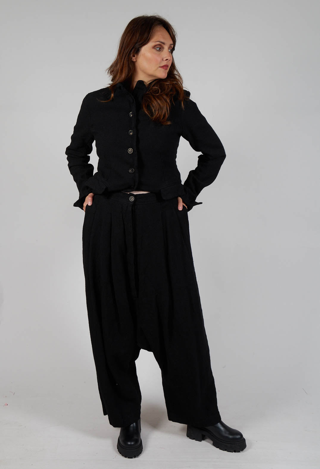 Relaxed Drop Crotch Trousers in Black Check