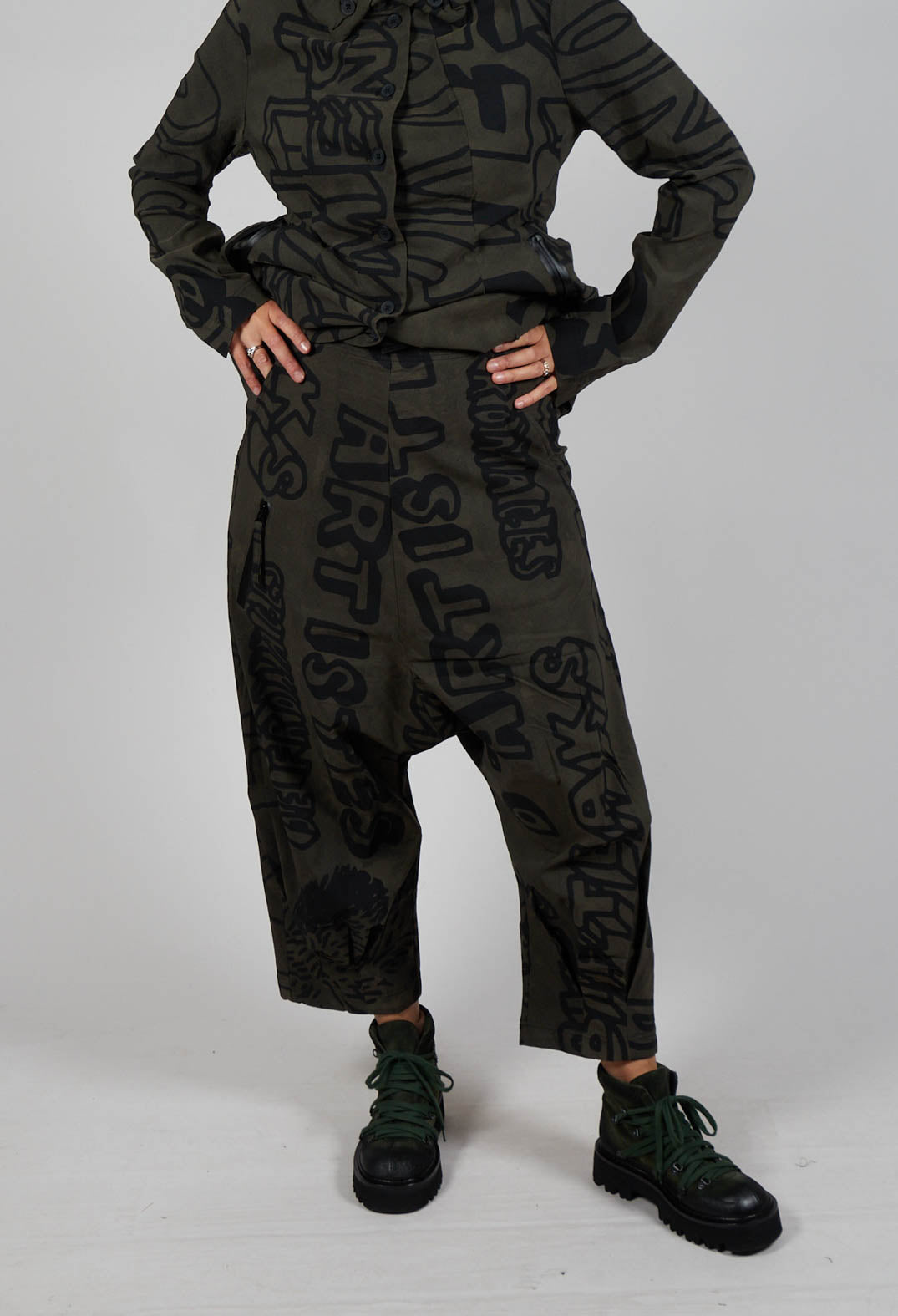 Relaxed Drop Crotch Trousers in Jungle Big Print