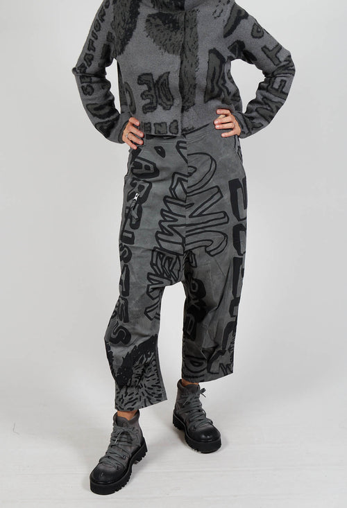 Relaxed Drop Crotch Trousers in Rock Big Print