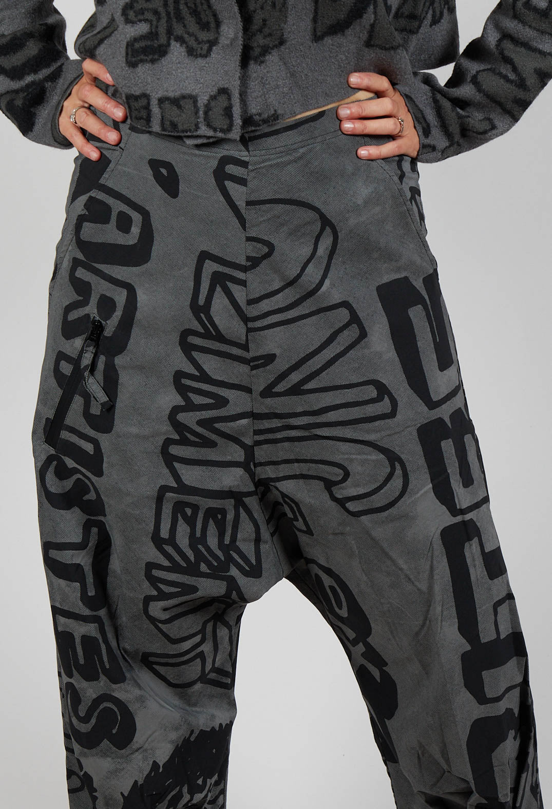 Relaxed Drop Crotch Trousers in Rock Big Print