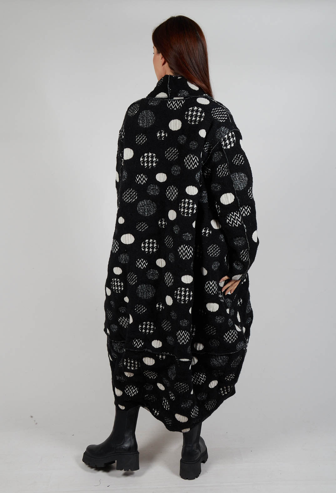 Relaxed Fit Coat in Black with White Pois