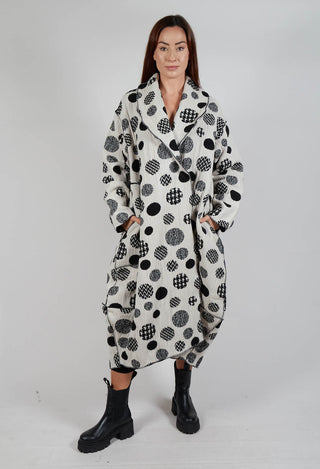 Relaxed Fit Coat in White with Black Pois