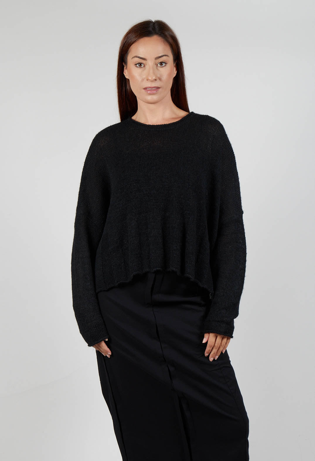 Relaxed Jumper with Feature Hem in Black