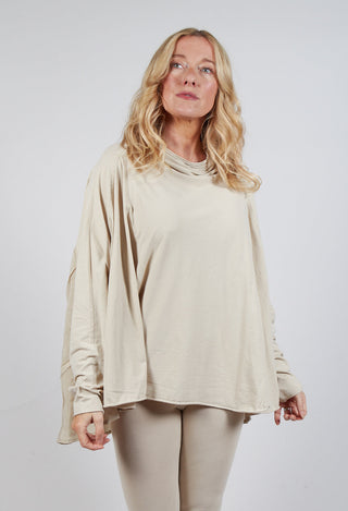 Relaxed Open Roll Neck Top in Camel Cloud