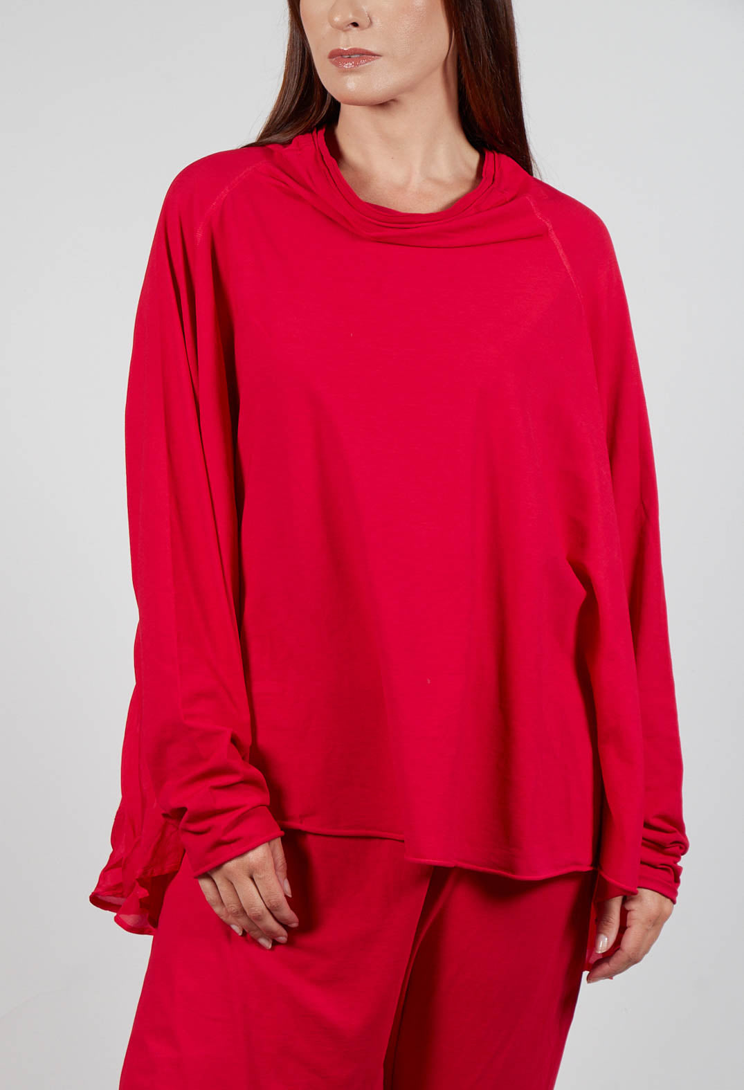 Relaxed Open Roll Neck Top in Cardinal Cloud