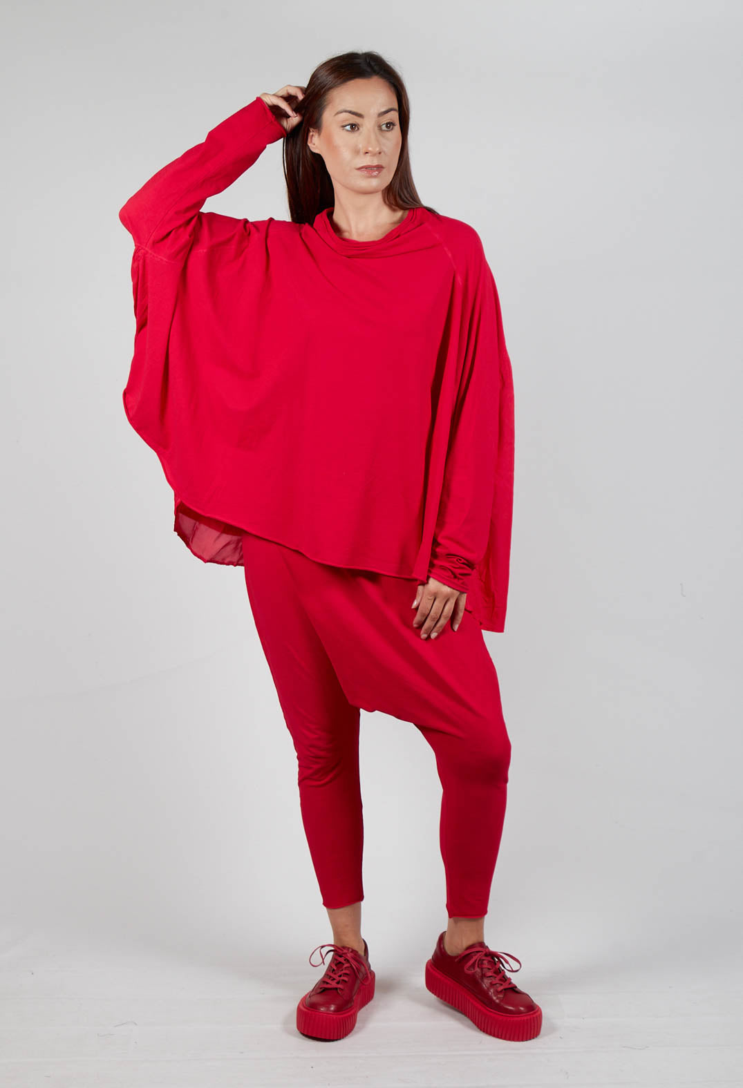 Relaxed Open Roll Neck Top in Cardinal Cloud