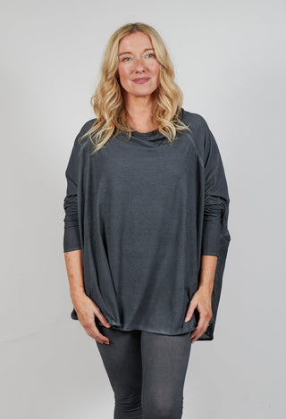 Relaxed Open Roll Neck Top in Slate Cloud