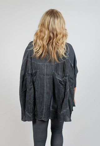 Relaxed Open Roll Neck Top in Slate Cloud