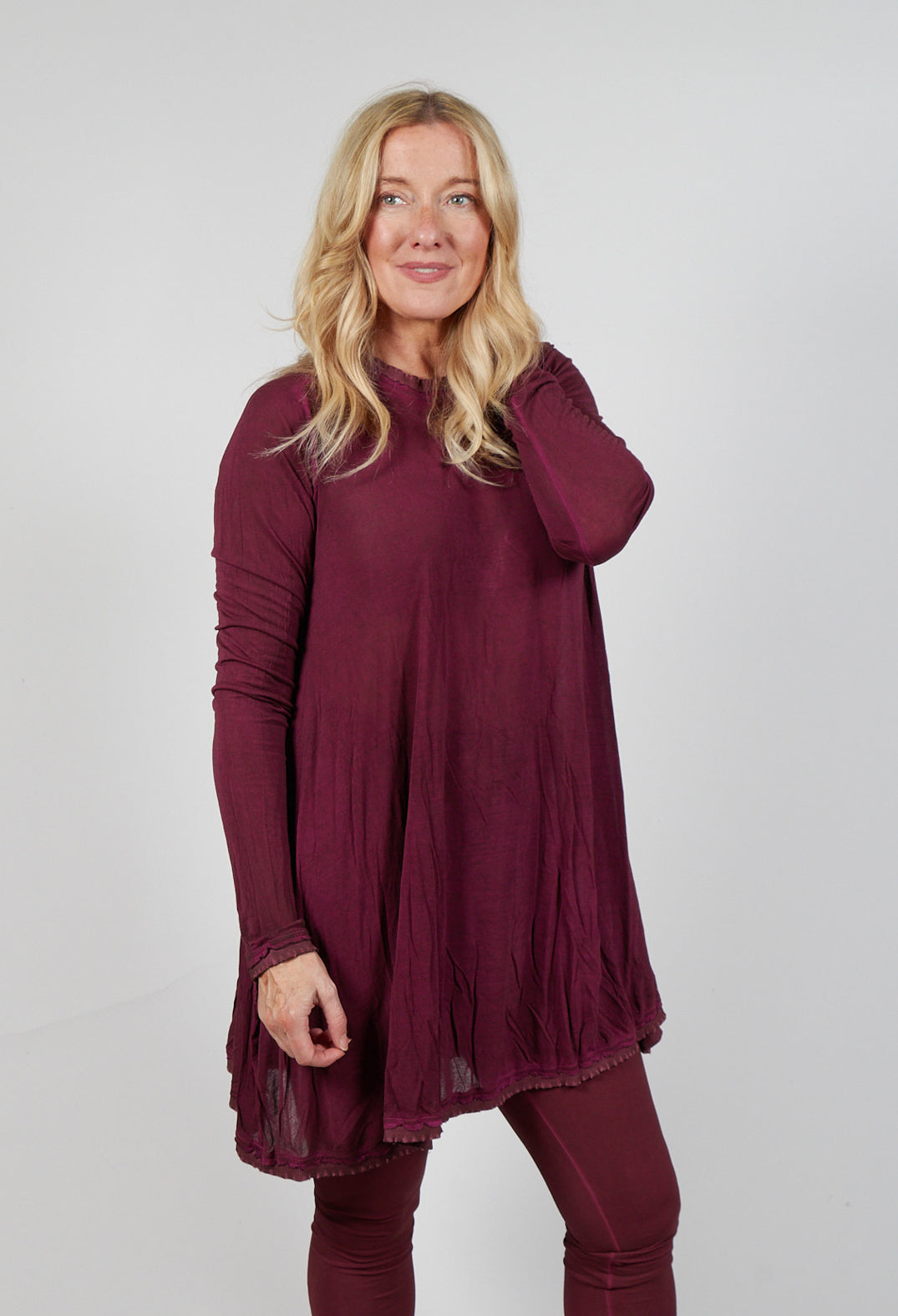 Relaxed Pleat Top in Merlot Cloud