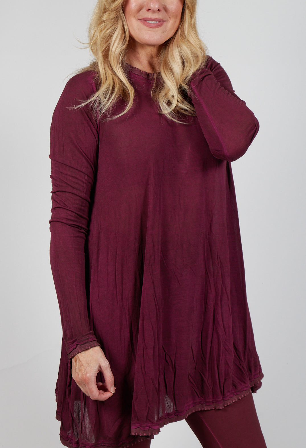 Relaxed Pleat Top in Merlot Cloud