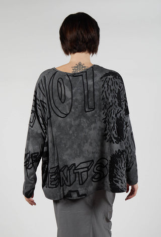 Relaxed Top with Lettering Design in Rock Print