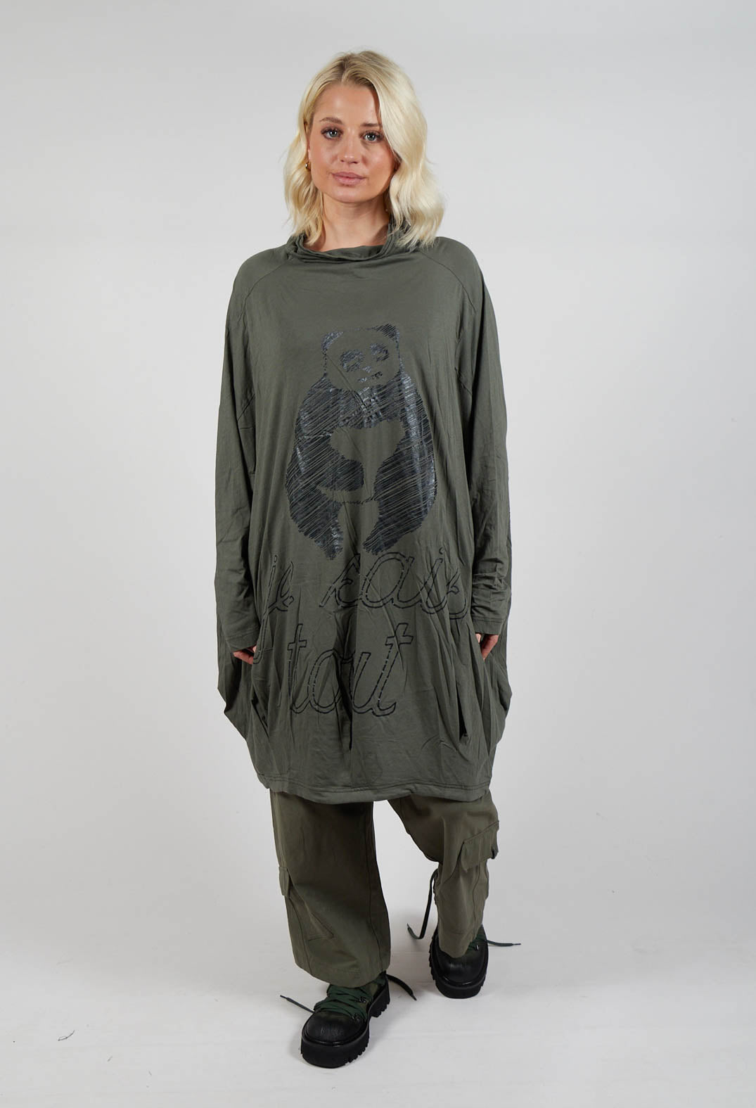 Relaxed Tunic Dress with Motif in Camp Shiny Print