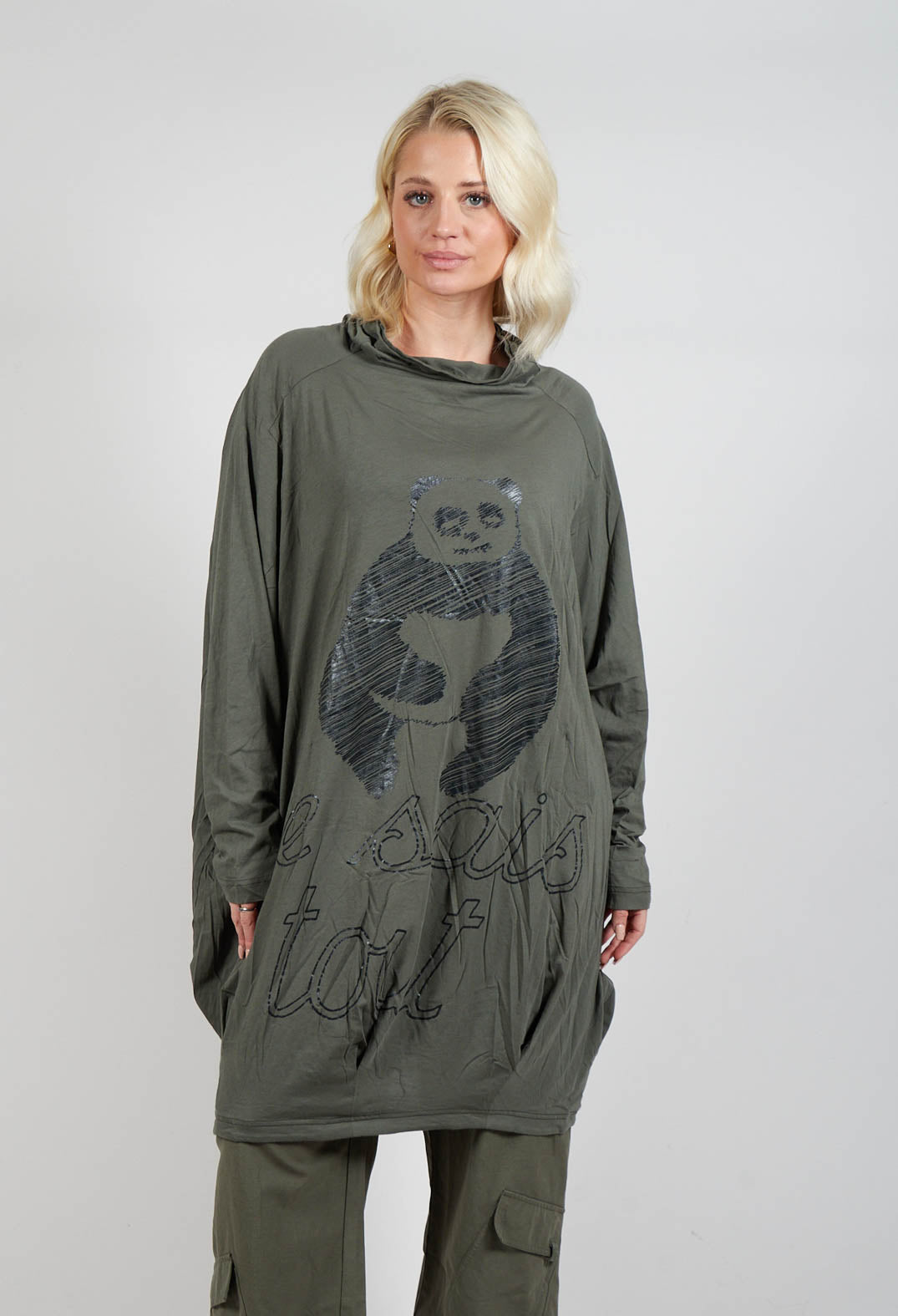 Relaxed Tunic Dress with Motif in Camp Shiny Print