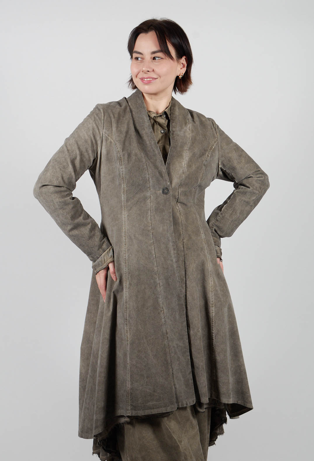 Reversible Coat in Velluto Cannete and Raso Viscosa Green Tuscany