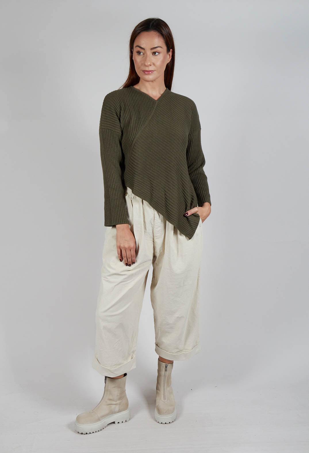 Rib Knit Jumper in Khaki