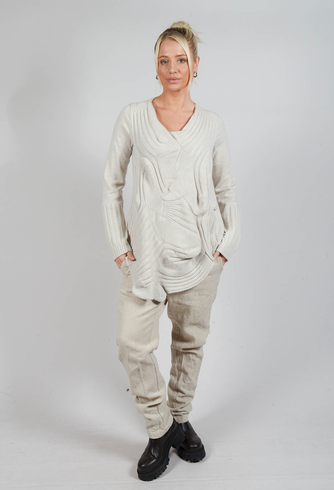 Ribbed Jumper in Bone Mel