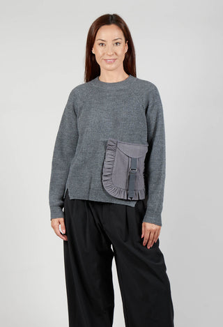 Ribbed Knit Jumper with Feature Pocket in Fumo and Stone