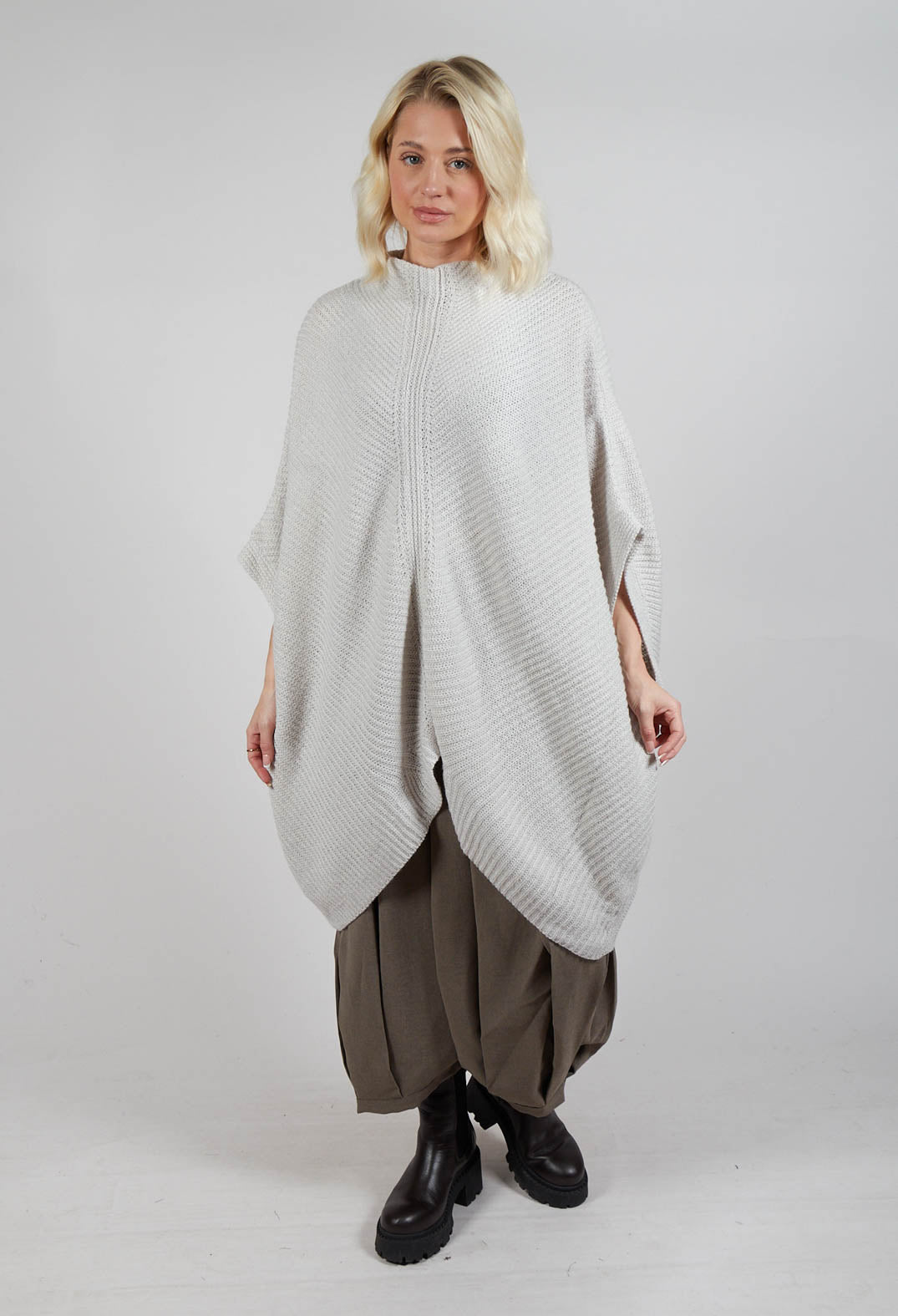 Ribbed Knit Poncho in Cream